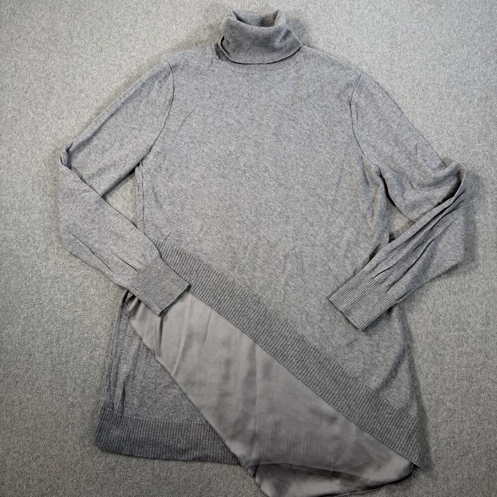 Soft Surroundings Women's Large Gray Knit Turtleneck Sweater Asymmetrical Satin